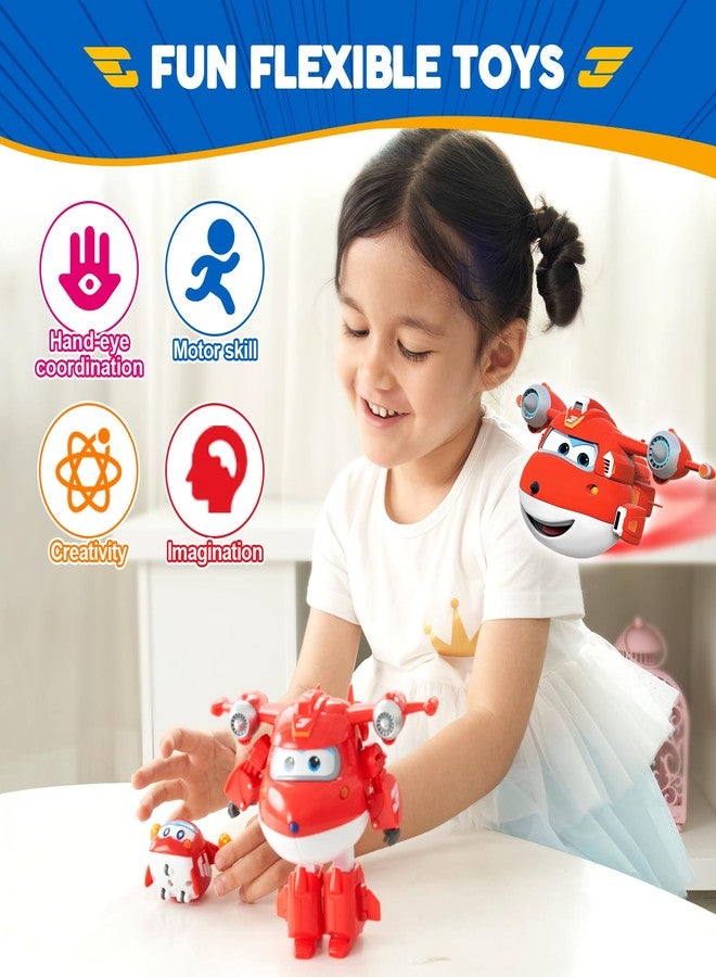 Super Wings - 5" Transforming 2-Pack Supercharged Jett & Super Pet Jett Airplane Toys | New from Season 5 | Airplane to Robot | Preschool Birthday Gifts for 3 4 5 Year Old Kids | with Light Effect - Image 5
